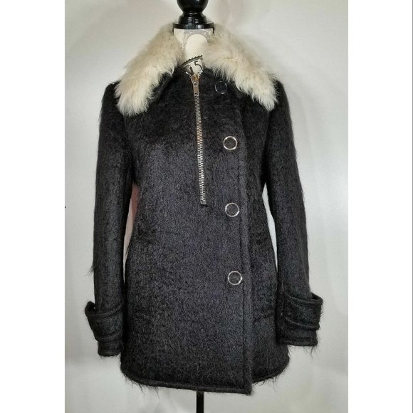 Alexander Wang Womens Black Lamb Shearling Fur Wool Blend Coat, Womens Size 4 - Picture 1 of 10